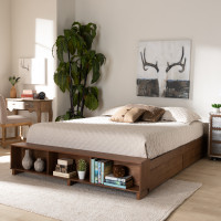 Baxton Studio MG6001-1S-Ash Walnut-4DW-Queen Arthur Modern Rustic Ash Walnut Brown Finished Wood Queen Size Platform Bed with Built-In Shelves